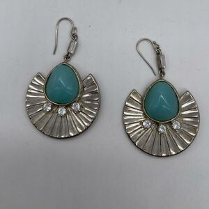 Gerald Yosca Vintage Turquoise Fan Earrings with Silver Plated